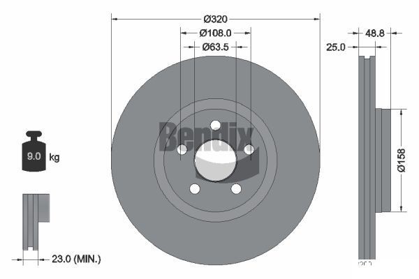 BENDIX Braking BDS2252: Piduriketas Ø: 320mm, sisemine õhutus, Ø: 320mm, kaetud, ilma rattakeskmeta, ilma rattalaagrita, ilma rattakinnituspoltideta