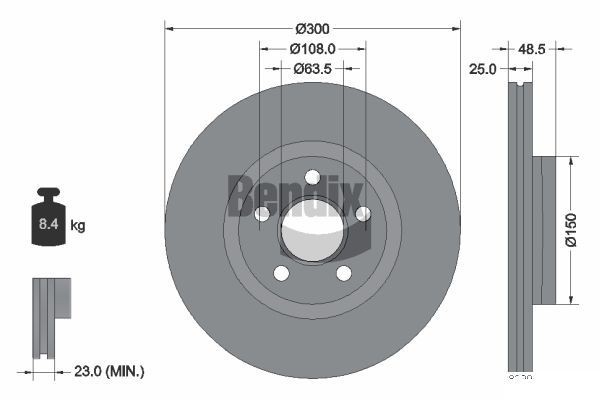 BENDIX Braking BDS2256: Piduriketas Ø: 300mm, sisemine õhutus, Ø: 300mm, kaetud, ilma rattakeskmeta, ilma rattalaagrita, ilma rattakinnituspoltideta