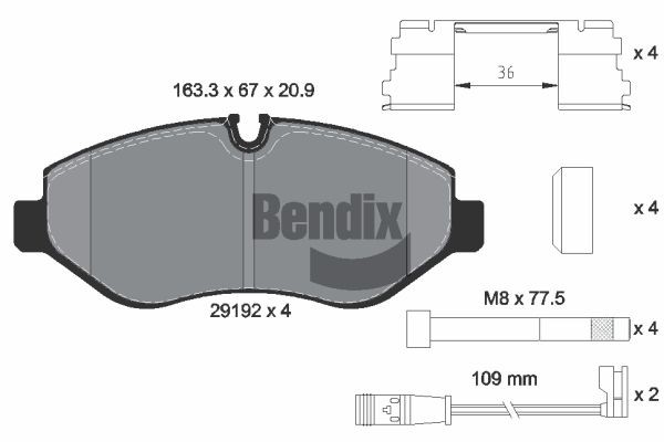 BENDIX Braking BPD1008: Piduriklotsid koos lisadega, koos pidurisadula kruvidega