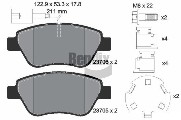 BENDIX Braking BPD1012: Piduriklotsid koos lisadega, koos pidurisadula kruvidega