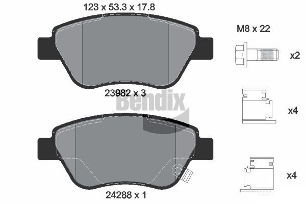 BENDIX Braking BPD1019: Piduriklotsid koos lisadega, koos pidurisadula kruvidega