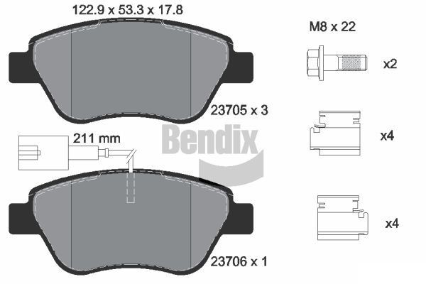 BENDIX Braking BPD1028: Piduriklotsid koos lisadega, koos pidurisadula kruvidega