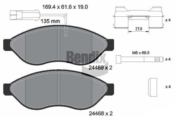 BENDIX Braking BPD1034: Piduriklotsid koos lisadega, koos pidurisadula kruvidega
