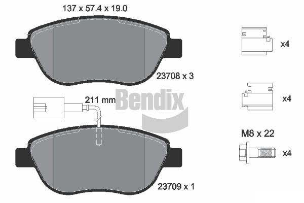 BENDIX Braking BPD1039: Piduriklotsid koos lisadega, koos pidurisadula kruvidega