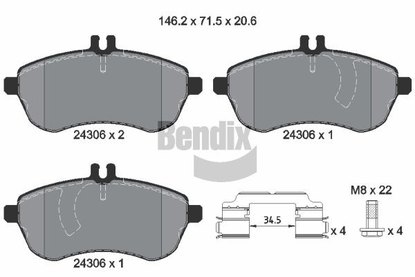 BENDIX Braking BPD1045: Piduriklotsid koos lisadega, koos pidurisadula kruvidega