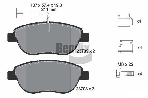 BENDIX Braking BPD1053: Piduriklotsid koos lisadega, koos pidurisadula kruvidega