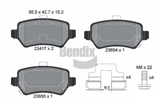 BENDIX Braking BPD1057: Plăcuțe de frână cu acceasorii, cu suruburi etrier