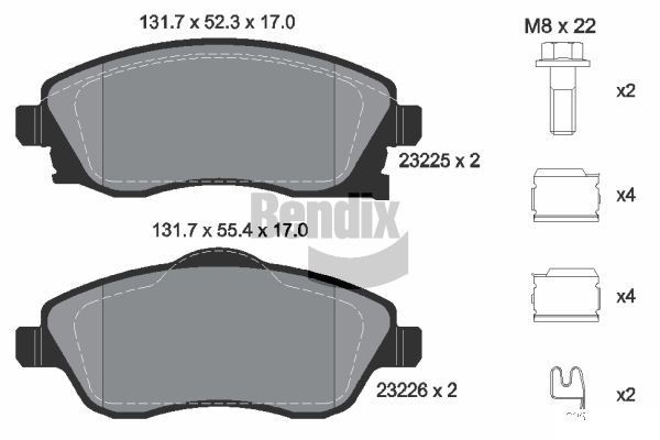BENDIX Braking BPD1070: Piduriklotsid koos lisadega, koos pidurisadula kruvidega