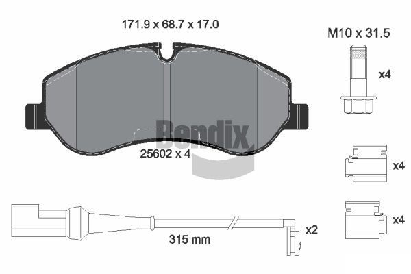 BENDIX Braking BPD1074: Piduriklotsid koos lisadega, koos pidurisadula kruvidega