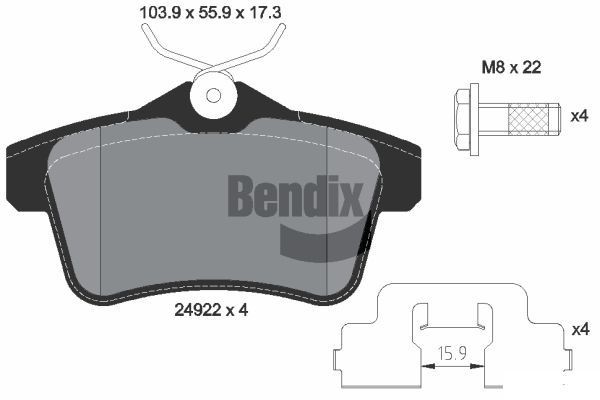 BENDIX Braking BPD1086: Piduriklotsid koos lisadega, koos pidurisadula kruvidega