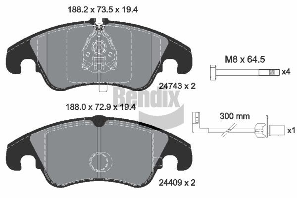 BENDIX Braking BPD1108: Piduriklotsid koos pidurisadula kruvidega