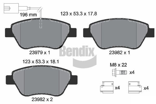 BENDIX Braking BPD1140: Piduriklotsid koos lisadega, koos pidurisadula kruvidega