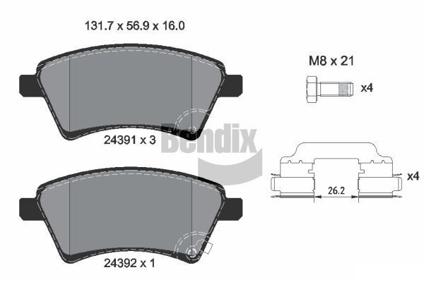 BENDIX Braking BPD1181: Piduriklotsid koos lisadega, koos pidurisadula kruvidega