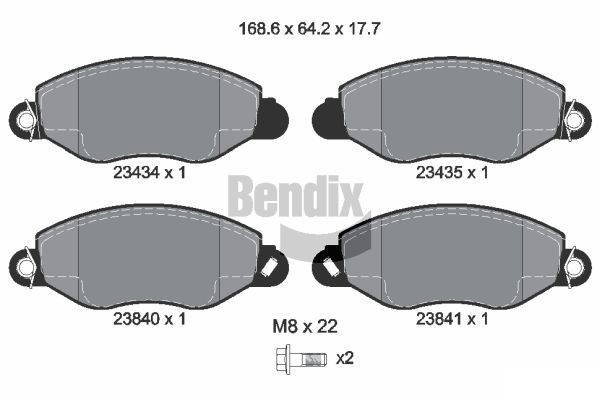 BENDIX Braking BPD1231: Piduriklotsid koos pidurisadula kruvidega
