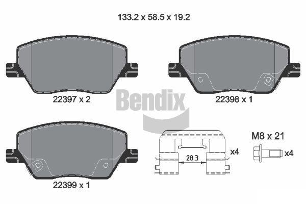 BENDIX Braking BPD1256: Piduriklotsid koos lisadega, koos pidurisadula kruvidega