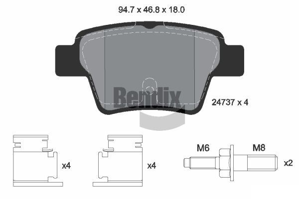 BENDIX Braking BPD1260: Piduriklotsid koos lisadega, koos pidurisadula kruvidega