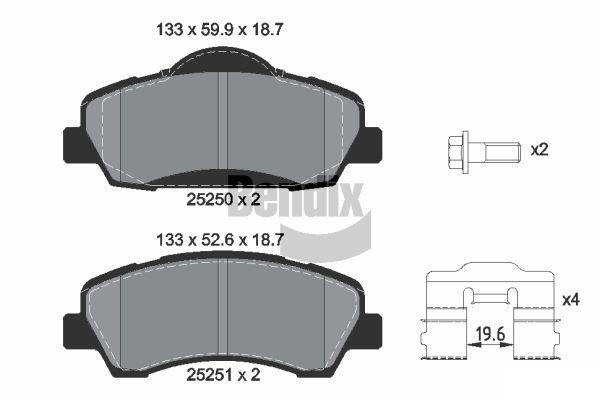 BENDIX Braking BPD1262: Piduriklotsid koos lisadega, koos pidurisadula kruvidega