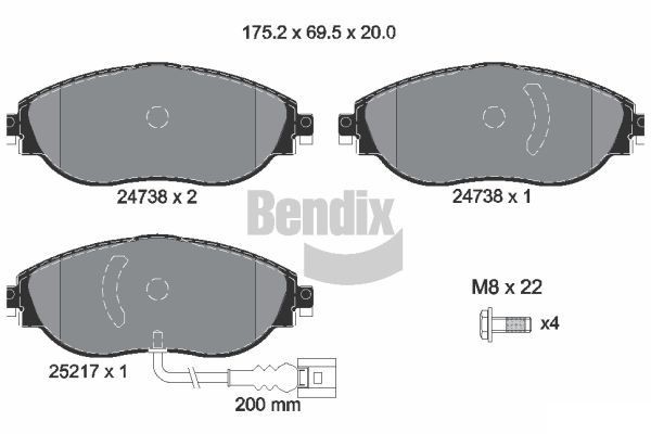 BENDIX Braking BPD1333: Piduriklotsid koos pidurisadula kruvidega