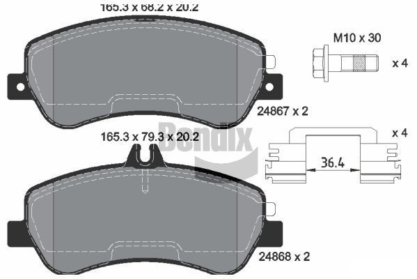 BENDIX Braking BPD1349: Kit pastiglie freni con accessori, con bulloni pinza freno