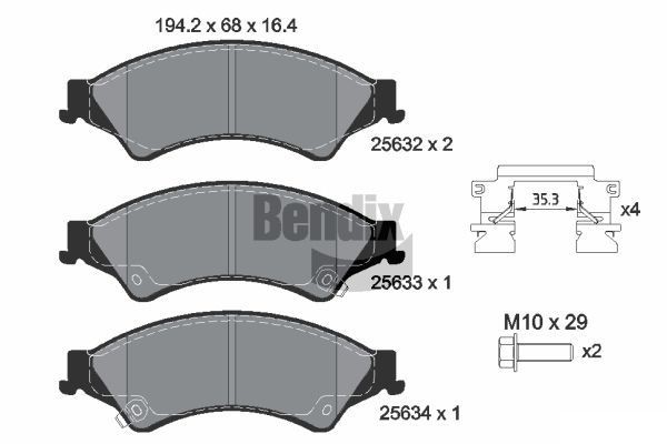 BENDIX Braking BPD1413: Plăcuțe de frână cu acceasorii, cu suruburi etrier