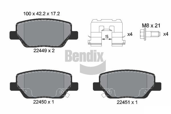 BENDIX Braking BPD1422: Plăcuțe de frână cu acceasorii, cu suruburi etrier