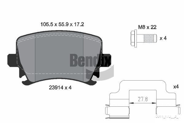 BENDIX Braking BPD1436: Piduriklotsid koos lisadega, koos pidurisadula kruvidega