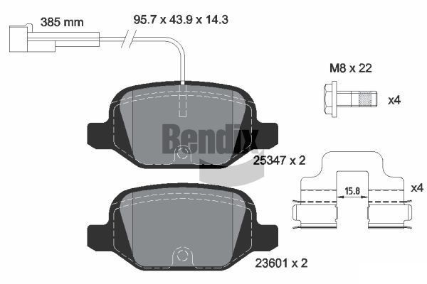 BENDIX Braking BPD1443: Piduriklotsid koos lisadega, koos pidurisadula kruvidega