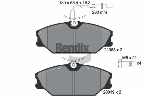 BENDIX Braking BPD1519: Piduriklotsid koos pidurisadula kruvidega