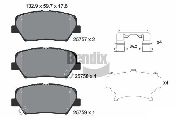 BENDIX Braking BPD1524: Piduriklotsid koos lisadega