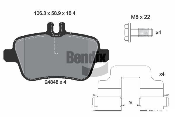 BENDIX Braking BPD1576: Piduriklotsid koos lisadega, koos pidurisadula kruvidega