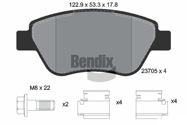 BENDIX Braking BPD1588: Piduriklotsid koos lisadega, koos pidurisadula kruvidega