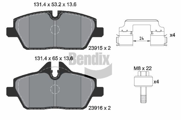 BENDIX Braking BPD1602: Plăcuțe de frână cu acceasorii, cu suruburi etrier