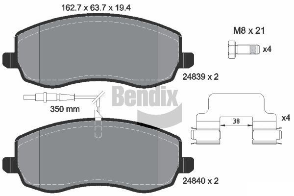 BENDIX Braking BPD2199: Piduriklotsid koos pidurisadula kruvidega