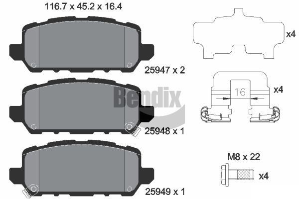 BENDIX Braking BPD2277: Plăcuțe de frână cu acceasorii, cu suruburi etrier