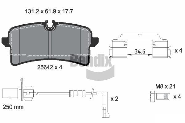BENDIX Braking BPD2307: Sada brzdových destiček, kotoučová brzda s příslušenstvím, Šrouby třmenů