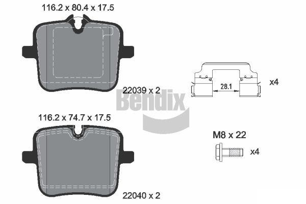 BENDIX Braking BPD2344: Piduriklotsid koos lisadega, koos pidurisadula kruvidega