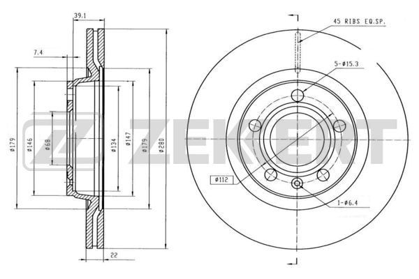 ZEKKERT BS-5195B: Piduriketas Ø: 280mm, õhutusega, Ø: 280mm, värvitud