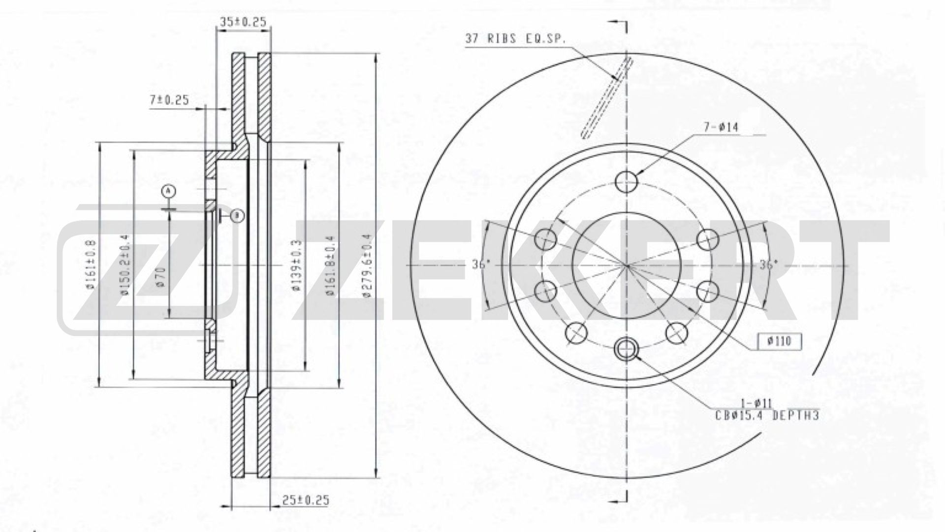 ZEKKERT BS-5247B: Piduriketas Ø: 279,6mm, õhutusega, Ø: 279,6mm