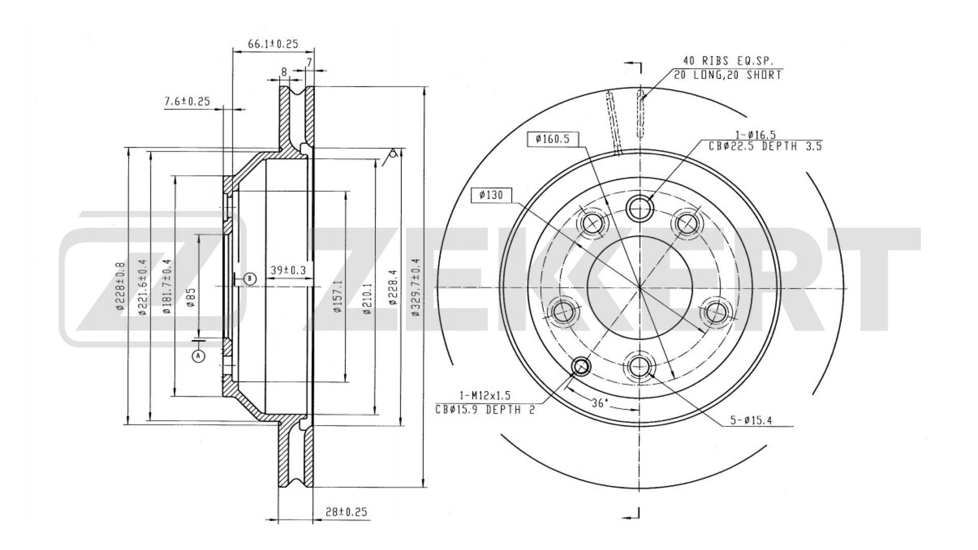 ZEKKERT BS-5392B: Piduriketas Ø: 329,7mm, õhutusega, Ø: 329,7mm