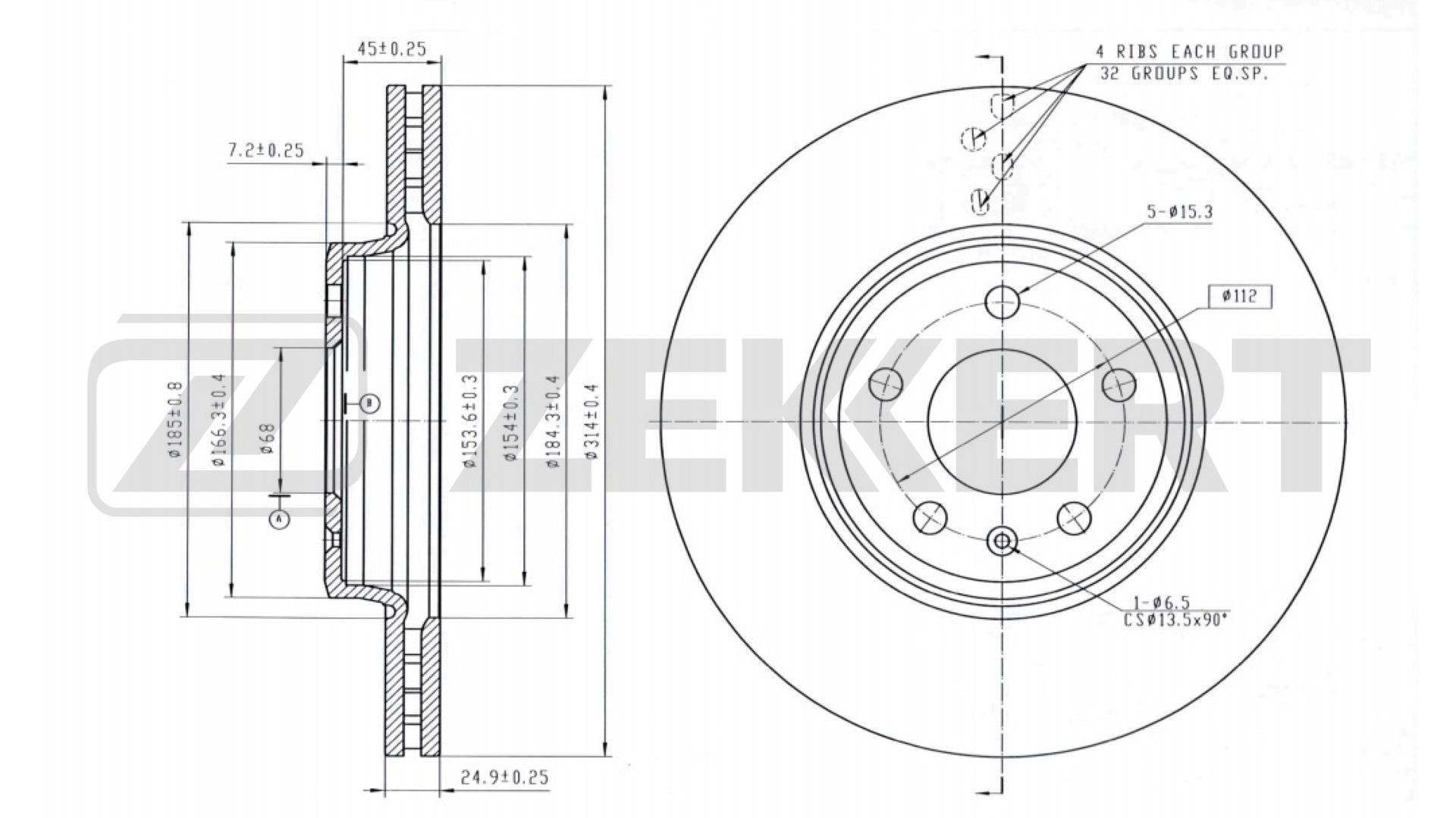ZEKKERT BS-5867B: Piduriketas Ø: 314mm, õhutusega, Ø: 314mm