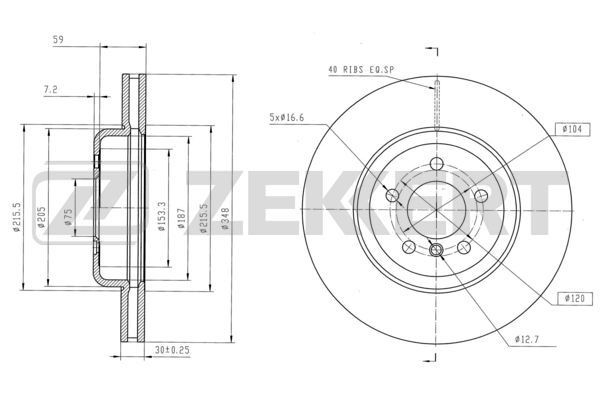 ZEKKERT BS-6160B: Piduriketas Ø: 348mm, täis, Ø: 348mm, värvitud