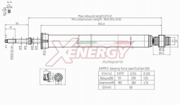 AP XENERGY X032342: Amortizor puntea spate, presiune gas, Telescop - amortizor