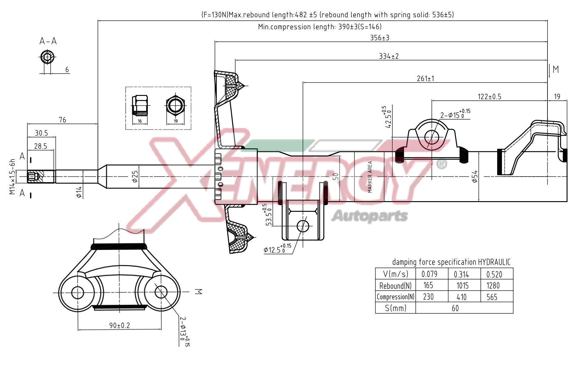 AP XENERGY X932335: Amortizor punte fata, presiune gas, Ansamblu amortizor-arc
