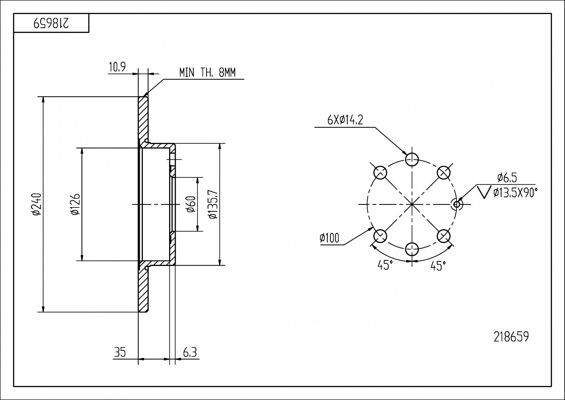 HART 218 659: Piduriketas Ø: 240mm, täis, Ø: 240mm
