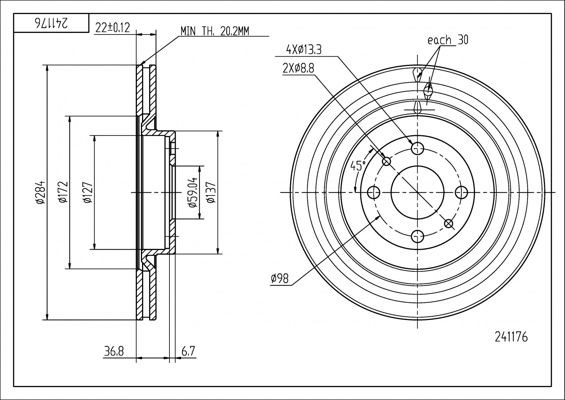 HART 241 176: Piduriketas PREMIUM LINE Ø: 284mm, õhutusega, Ø: 284mm