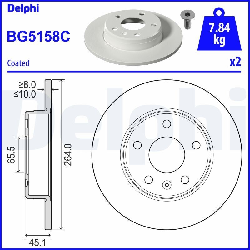 DELPHI BG5158C: Piduriketas Ø: 264mm, täis, Ø: 264mm, kaetud