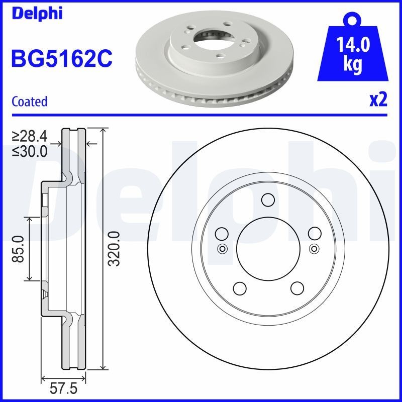 DELPHI BG5162C: Piduriketas Ø: 320mm, õhutusega, Ø: 320mm, kaetud