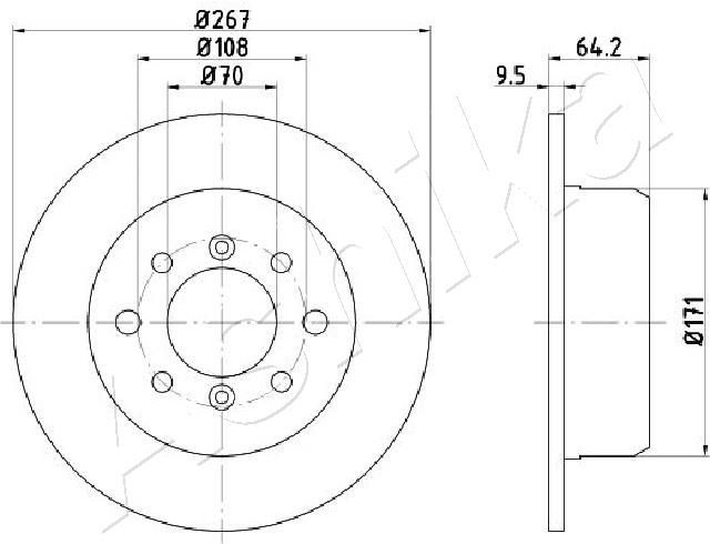 ASHIKA 61-00-0235C: Piduriketas Ø: 267mm, täis, Ø: 267mm