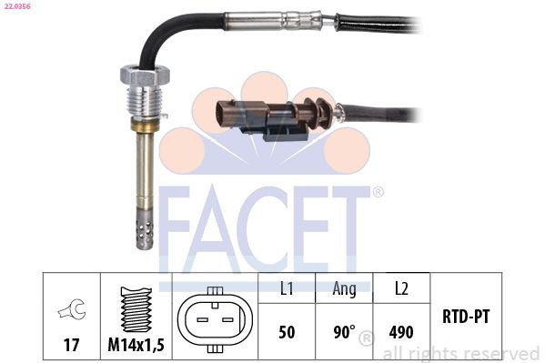 FACET 22.0356: Jutiklis, išmetamųjų dujų temperatūra Made in Italy - OE Equivalent