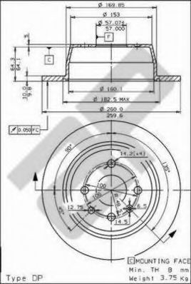 METZGER 14365: Piduriketas Ø: 260mm, täis, koos turvakruvide kopmlektiga, CST216